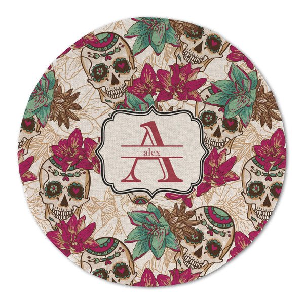 Sugar Skulls & Flowers Round Linen Placemats - FRONT (Single Sided)