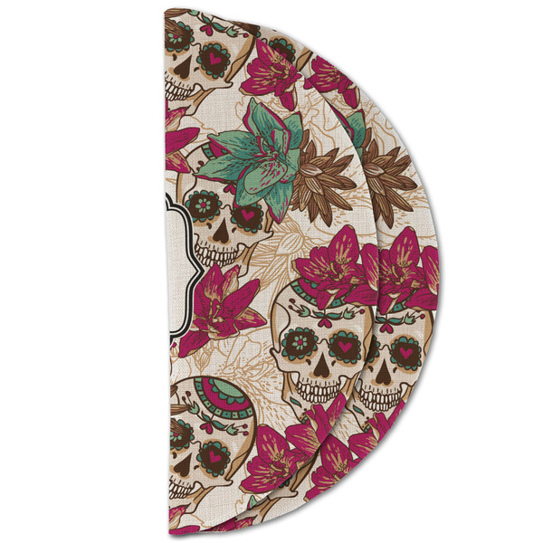 Sugar Skulls & Flowers Round Linen Placemats - HALF FOLDED (double sided)