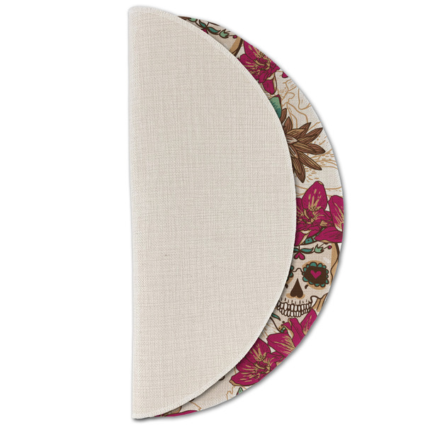 Sugar Skulls & Flowers Round Linen Placemats - HALF FOLDED (single sided)