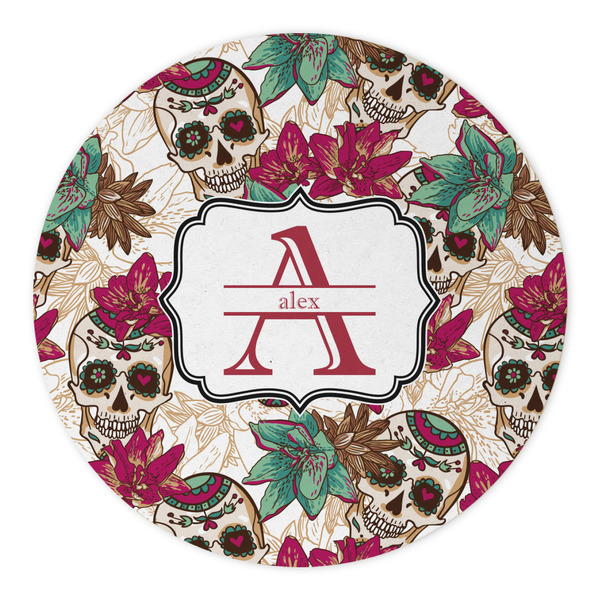 Sugar Skulls & Flowers Round Paper Coaster - Approval