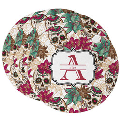 Sugar Skulls & Flowers Round Paper Coasters w/ Name and Initial