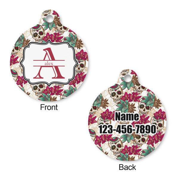 Sugar Skulls & Flowers Round Pet ID Tag - Large - Approval