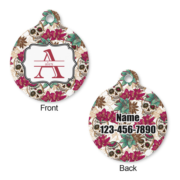 Sugar Skulls & Flowers Round Pet Tag - Front & Back