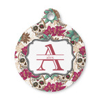 Sugar Skulls & Flowers Round Pet ID Tag - Small (Personalized)