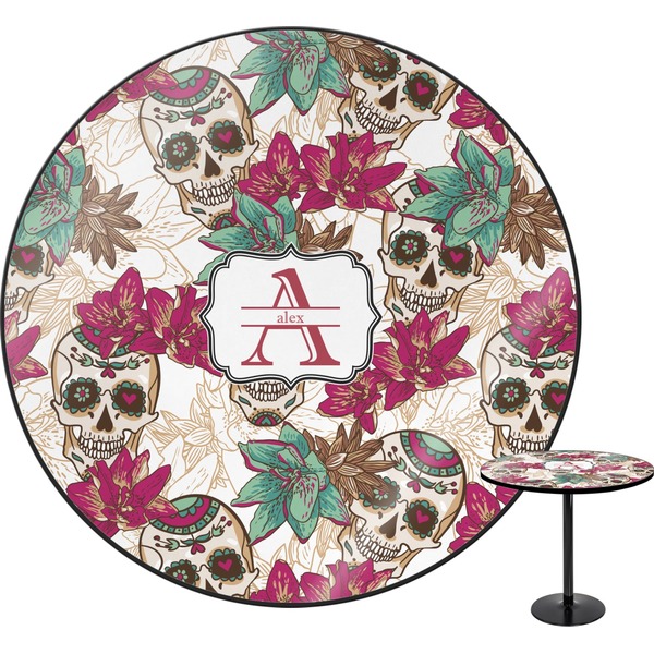 Custom Sugar Skulls & Flowers Round Table - 24" (Personalized)