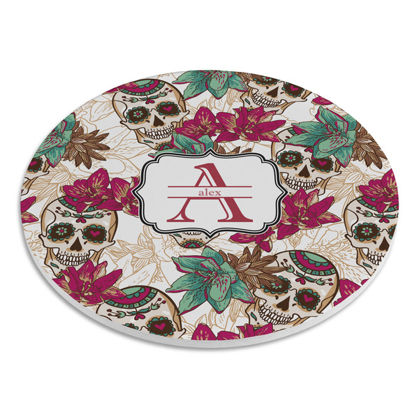 Sugar Skulls & Flowers Round Trivet - Angle View