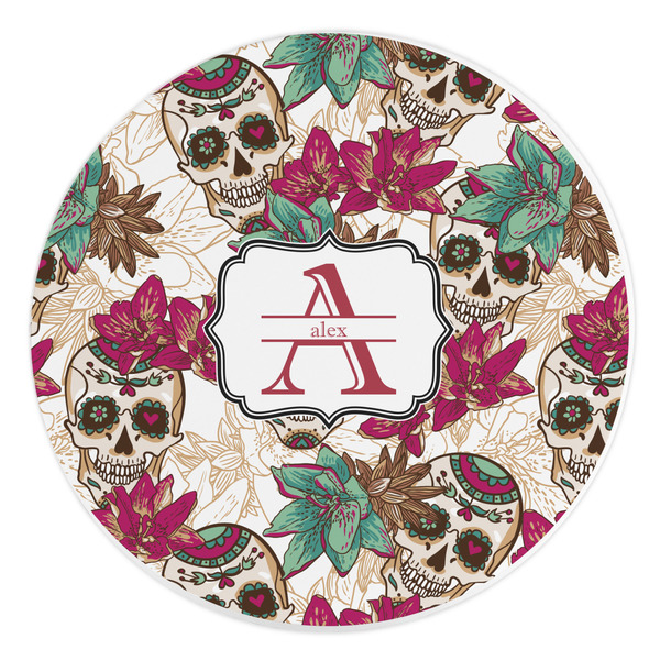 Custom Sugar Skulls & Flowers Round Stone Trivet (Personalized)