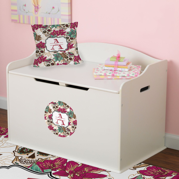 Sugar Skulls & Flowers Round Wall Decal on Toy Chest