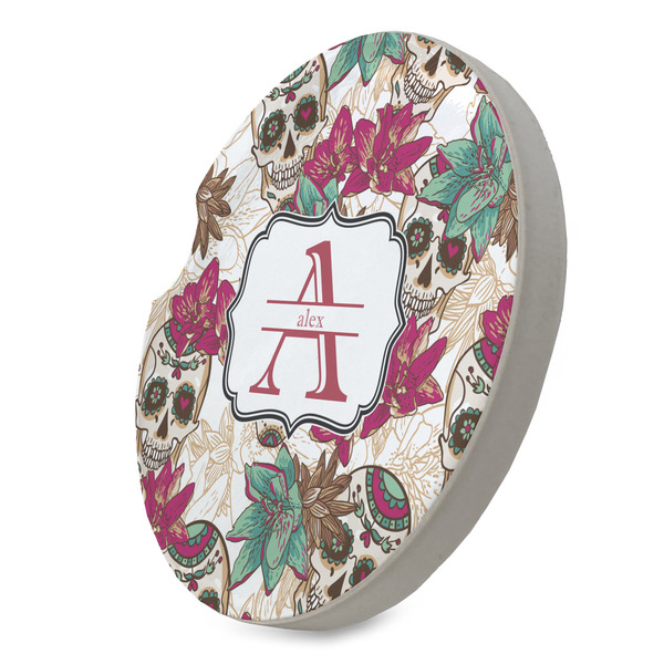 Sugar Skulls & Flowers Sandstone Car Coaster - STANDING ANGLE