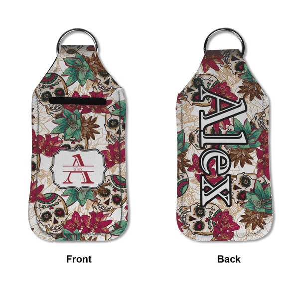 Sugar Skulls & Flowers Sanitizer Holder Keychain - Large APPROVAL (Flat)