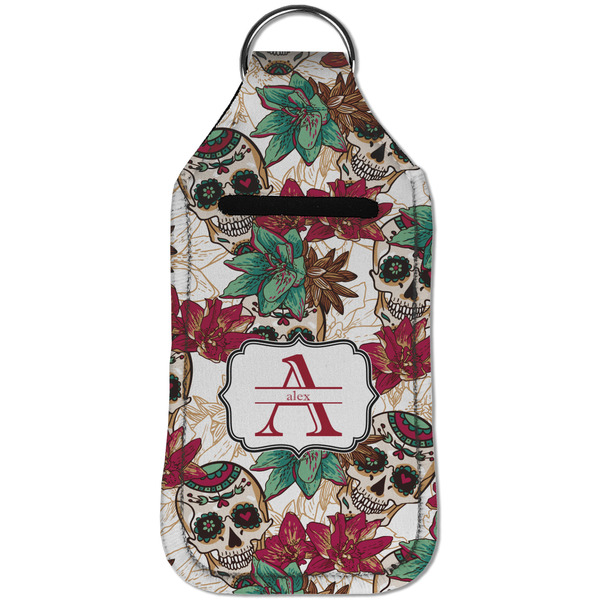 Sugar Skulls & Flowers Sanitizer Holder Keychain - Large (Front)