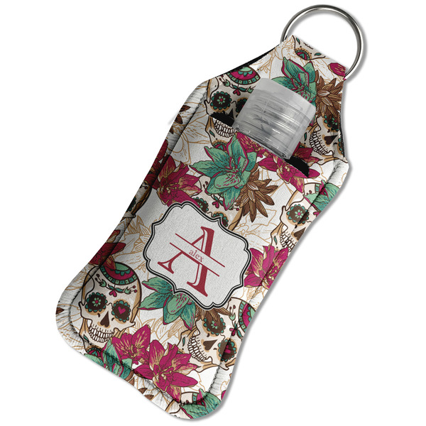 Sugar Skulls & Flowers Sanitizer Holder Keychain - Large in Case