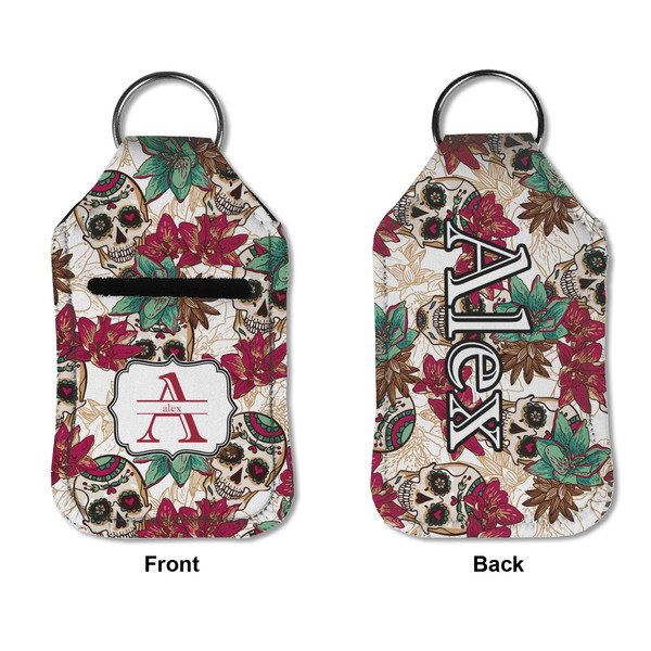 Sugar Skulls & Flowers Sanitizer Holder Keychain - Small APPROVAL (Flat)