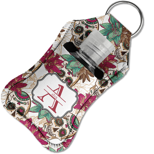 Sugar Skulls & Flowers Sanitizer Holder Keychain - Small in Case