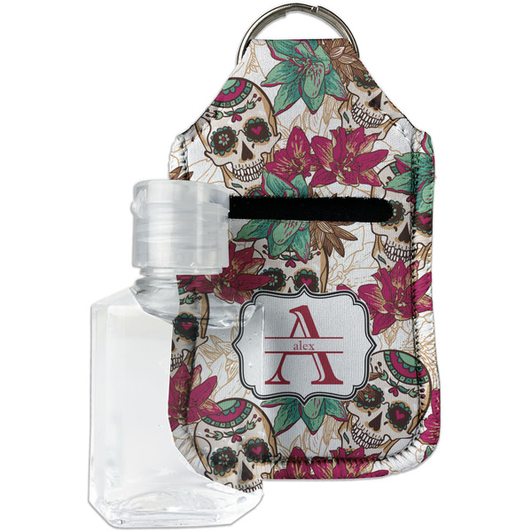 Custom Sugar Skulls & Flowers Hand Sanitizer & Keychain Holder - Small (Personalized)