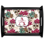 Sugar Skulls & Flowers Black Wooden Tray - Large (Personalized)