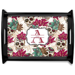 Sugar Skulls & Flowers Black Wooden Tray - Large (Personalized)