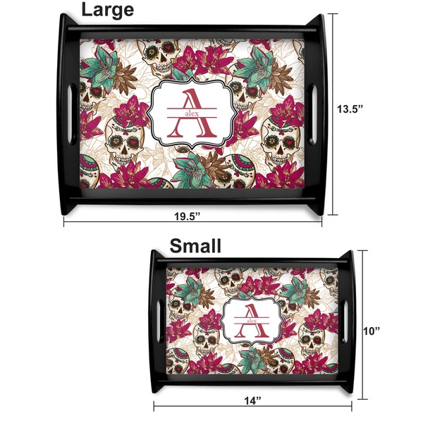 Sugar Skulls & Flowers Serving Tray Black Sizes