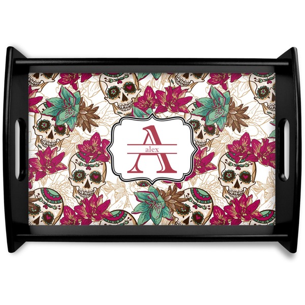 Custom Sugar Skulls & Flowers Wooden Tray (Personalized)