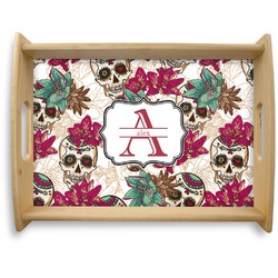 Sugar Skulls & Flowers Natural Wooden Tray - Large (Personalized)