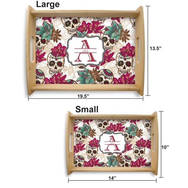 Sugar Skulls & Flowers Serving Tray Wood Sizes