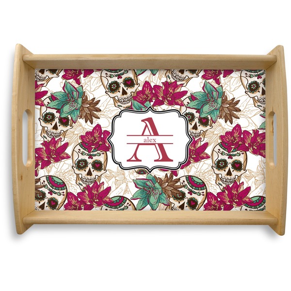 Custom Sugar Skulls & Flowers Natural Wooden Tray - Small (Personalized)