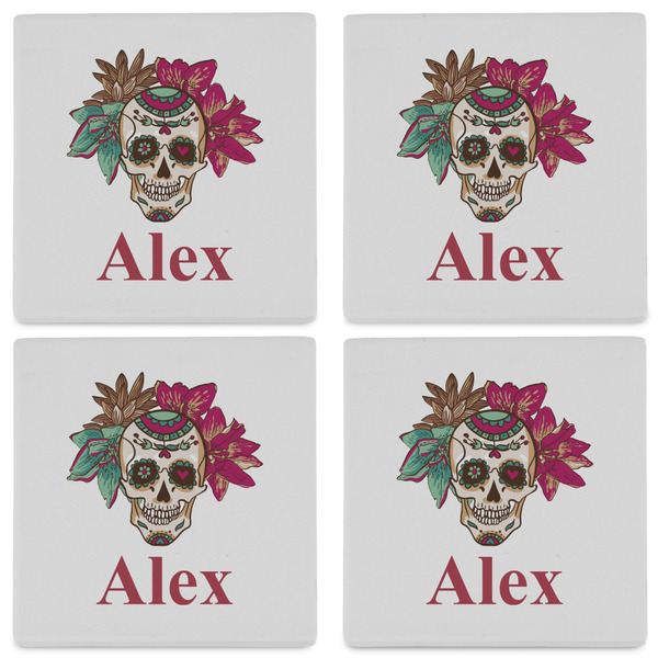 Sugar Skulls & Flowers Set of 4 Sandstone Coasters - See All 4 View
