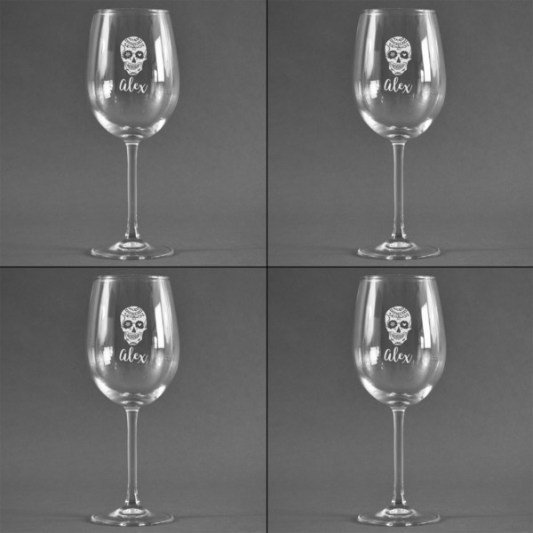 Sugar Skulls & Flowers Set of Four Personalized Wineglasses (Approval)