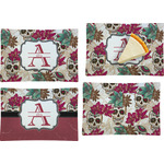 Sugar Skulls & Flowers Set of 4 Glass Rectangular Appetizer / Dessert Plate (Personalized)