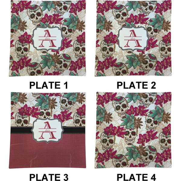Sugar Skulls & Flowers Set of Square Dinner Plates (Approval)