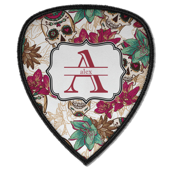 Custom Sugar Skulls & Flowers Iron on Shield Patch A w/ Name and Initial
