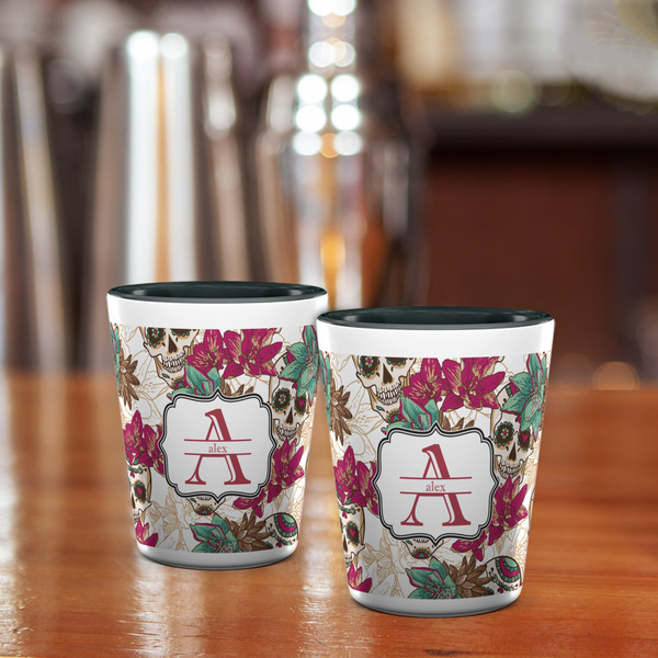 Sugar Skulls & Flowers Shot Glass - Two Tone - LIFESTYLE