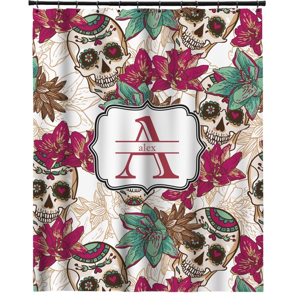 Custom Sugar Skulls & Flowers Extra Long Shower Curtain - 70"x84" (Personalized)