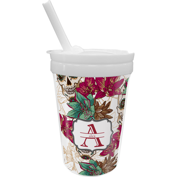 Custom Sugar Skulls & Flowers Sippy Cup with Straw (Personalized)