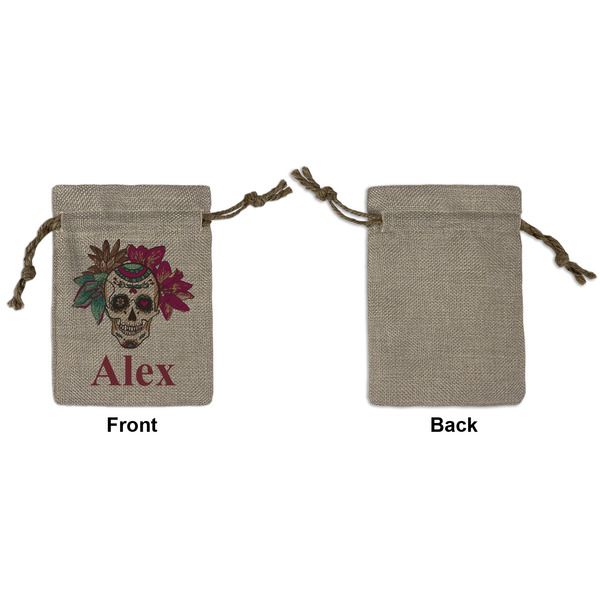 Sugar Skulls & Flowers Small Burlap Gift Bag - Front Approval