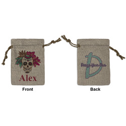 Sugar Skulls & Flowers Small Burlap Gift Bag - Front & Back (Personalized)