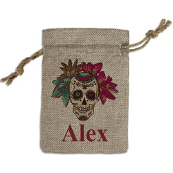 Sugar Skulls & Flowers Small Burlap Gift Bag - Front (Personalized)