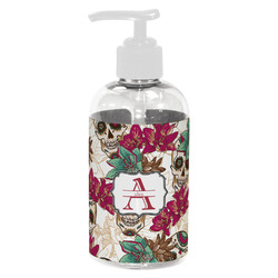 Sugar Skulls & Flowers Plastic Soap / Lotion Dispenser (8 oz - Small - White) (Personalized)