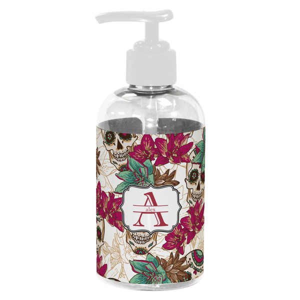 Custom Sugar Skulls & Flowers Plastic Soap / Lotion Dispenser (8 oz - Small - White) (Personalized)