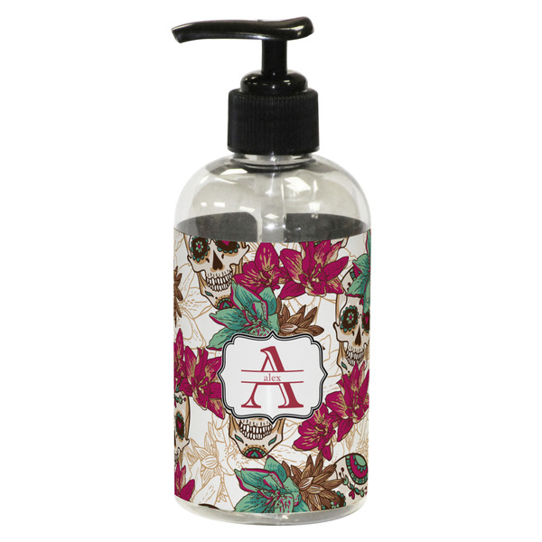 Custom Sugar Skulls & Flowers Plastic Soap / Lotion Dispenser (8 oz - Small - Black) (Personalized)