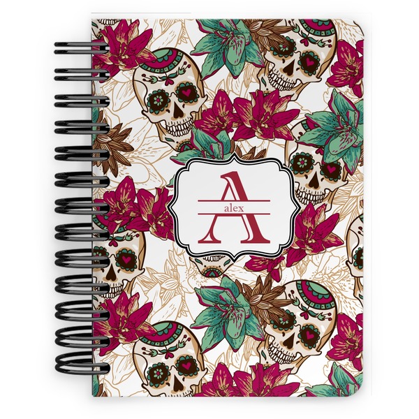 Custom Sugar Skulls & Flowers Spiral Notebook - 5x7 w/ Name and Initial