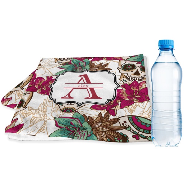 Custom Sugar Skulls & Flowers Sports & Fitness Towel (Personalized)