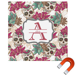 Sugar Skulls & Flowers Square Car Magnet - 10" (Personalized)