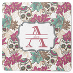 Sugar Skulls & Flowers Square Rubber Backed Coaster (Personalized)