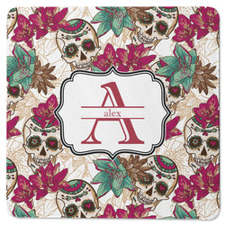 Sugar Skulls & Flowers Square Rubber Backed Coaster (Personalized)
