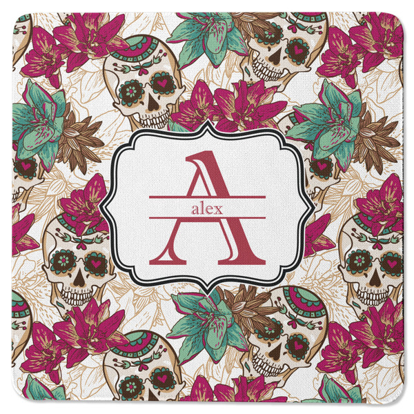 Custom Sugar Skulls & Flowers Square Rubber Backed Coaster (Personalized)