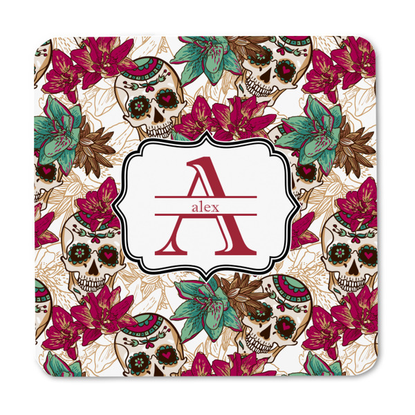 Sugar Skulls & Flowers Square Fridge Magnet - FRONT