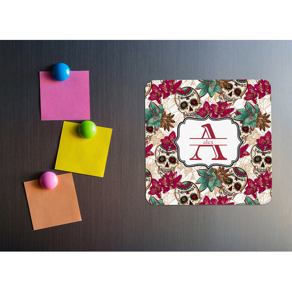 Sugar Skulls & Flowers Square Fridge Magnet - LIFESTYLE