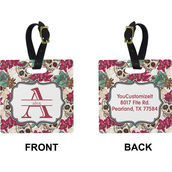Sugar Skulls & Flowers Square Luggage Tag (Front + Back)