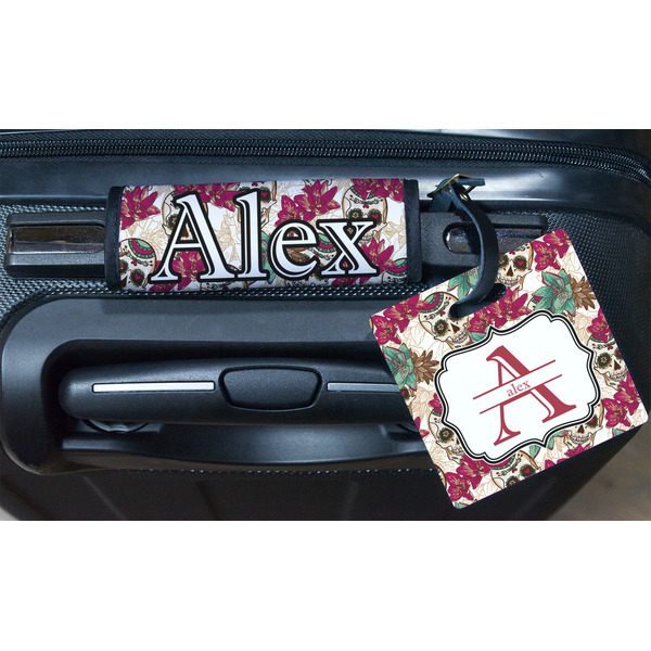 Sugar Skulls & Flowers Square Luggage Tag & Handle Wrap - In Context
